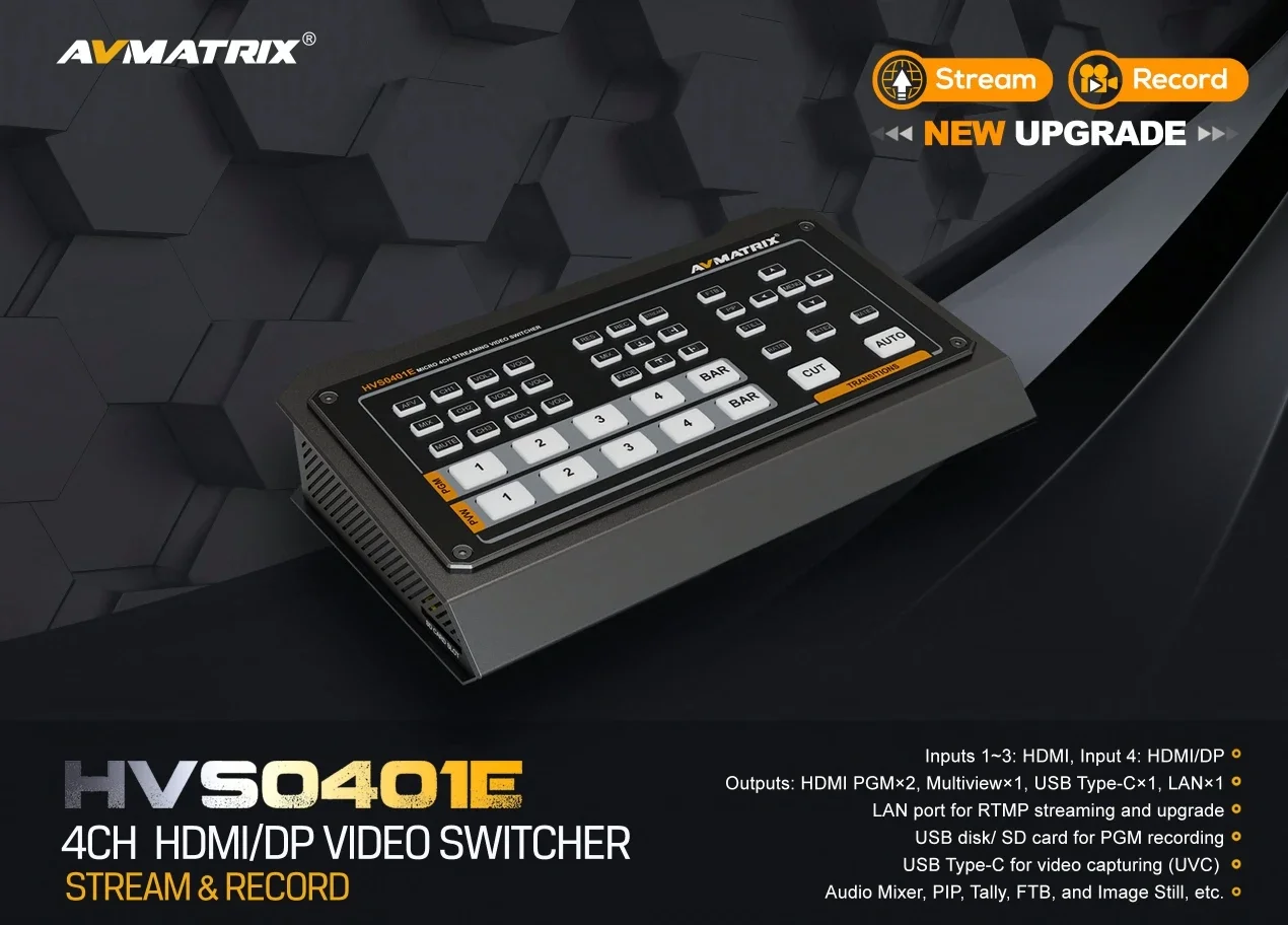 Фото AVmatrix HVS0401E HVS0401U Микро 4-канальный видеокоммутатор HDMI и DP 4-канальные входы 2-канальный выход PGM №1