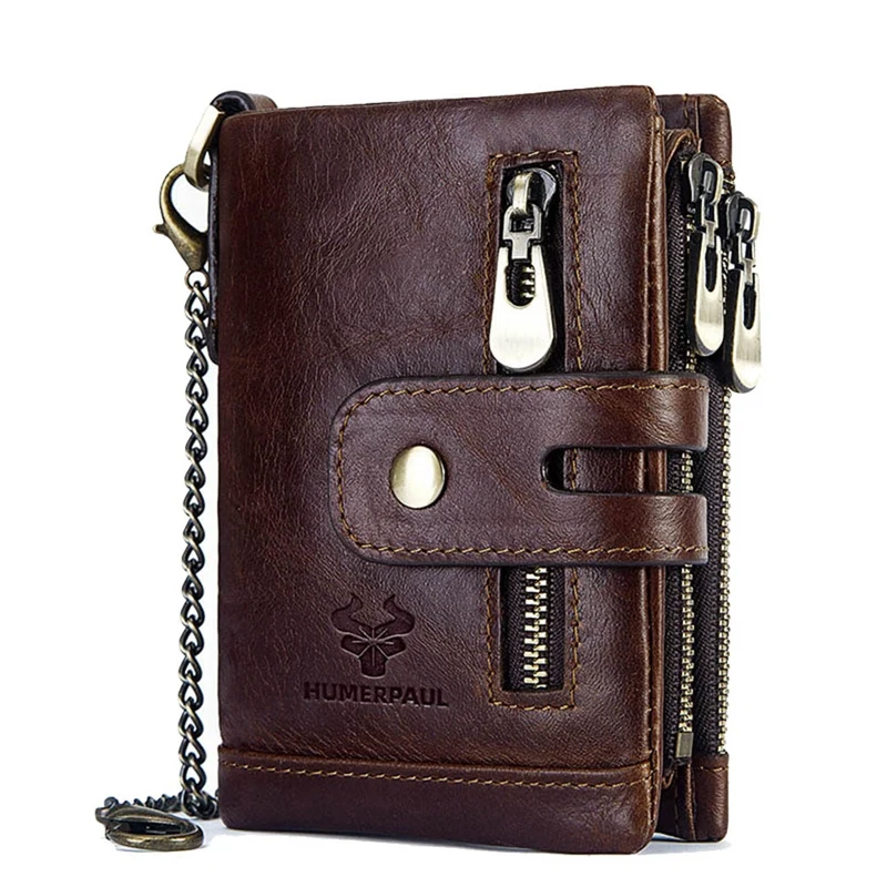 

HUMERPAUL Leather Men's Wallet RFID Anti-Theft Brush Coin Purse Compact Mini Card Clip Chain Men's Antimagnetic Wallet