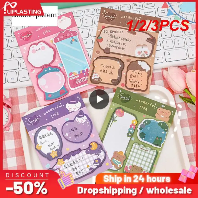 

1/2/3PCS 60sheets Sticky Notes Cute Cartoon Colorful Memo Pad Ins Kawaii Stationery Posted Tabs Its Memo Message Paper School