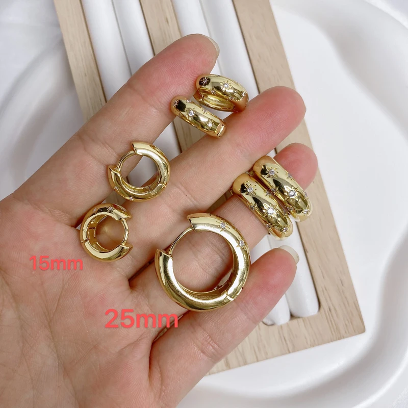 

5Pairs/lot Fashionable Chunky Gold Plated Hoop Earrings Women Zircon Coarse Circle Hoop Earrings Jewelry