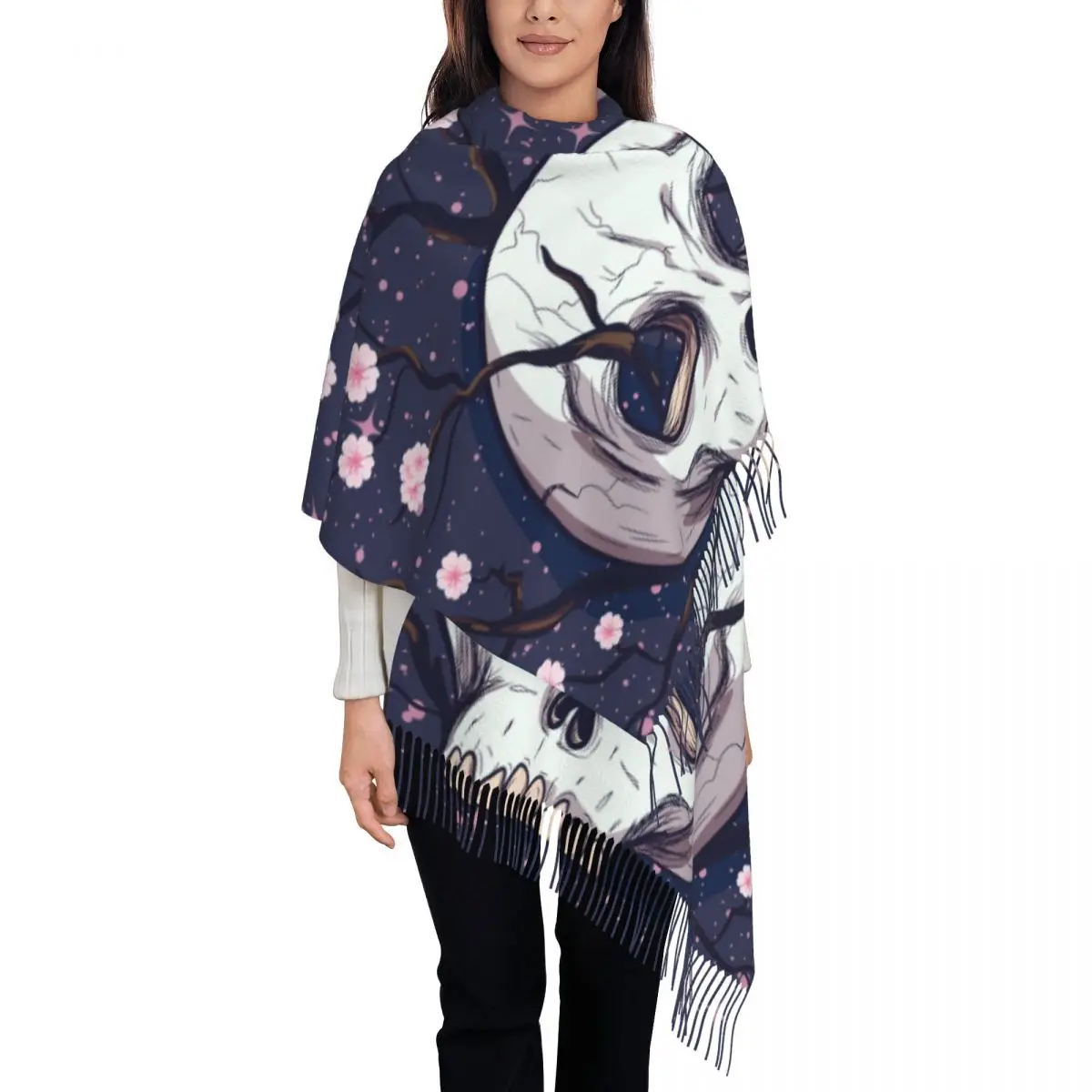 

Winter Scarf Women Thin Warm Shawl Wrap Flower Tree Growing Out Of Human Skull Tassel Lady Blanket Echarpe Bufanda Hijab