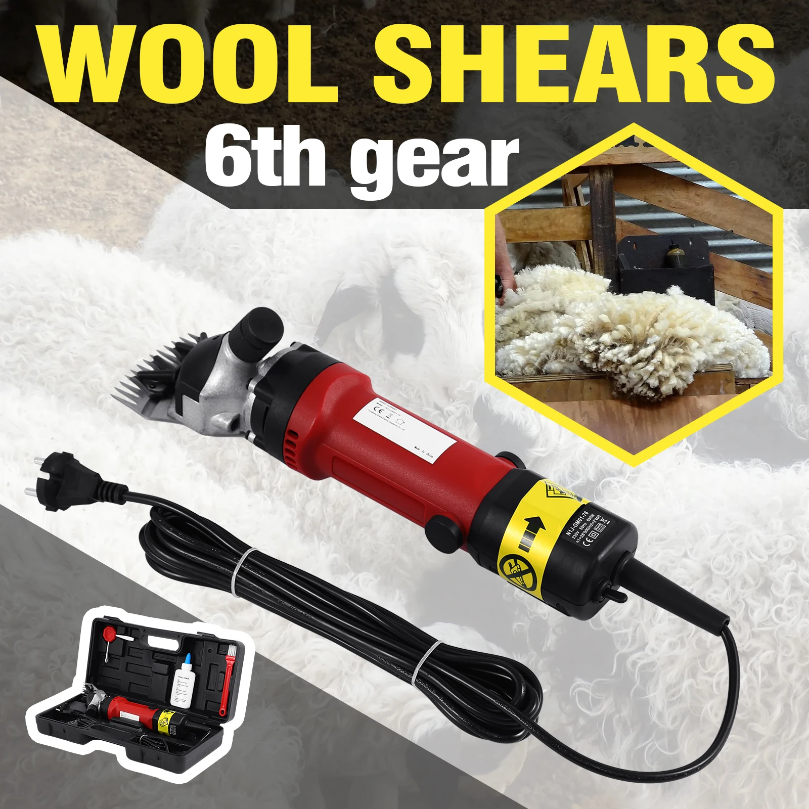 

Samger 6 Gears Speed Electric Sheep Goat Shearing Machine 220V-240V Trimmer Tool Animal Shearing Farm Cut Supplies EU Plug