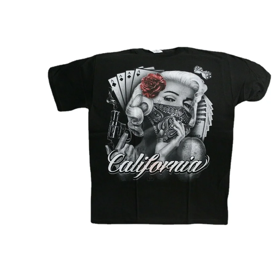 

Marilyn Monroe Tattoo Art Sexy Bandanna Dice Aces Gun California Men's T-Shirt Summer Cotton O-Neck Short Sleeve Tee Top