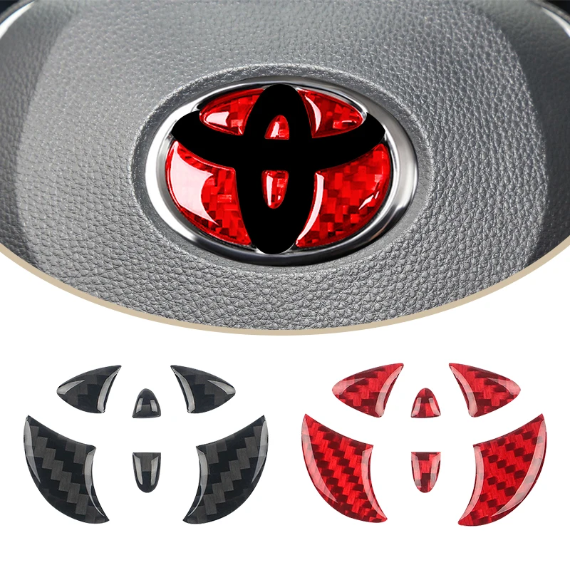 

Carbon Fiber Car Interior Steering Wheel Logo Sticker Protective Decoration For Toyota Camry Corolla Crown Auris C-HR