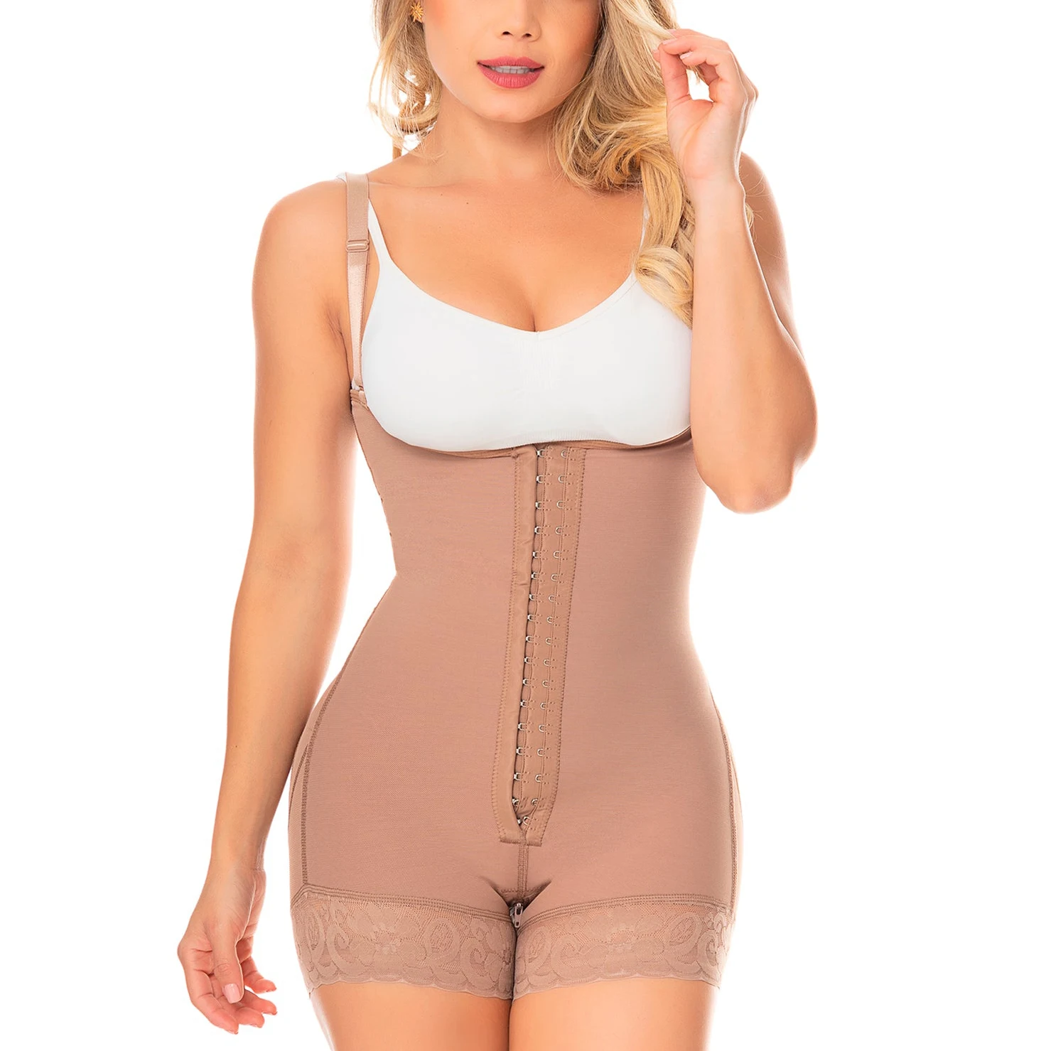 Body Shaper Short Girdle With 2 Line Hooks, Semi Covered Back, Free Breasts, Butt Lifting
