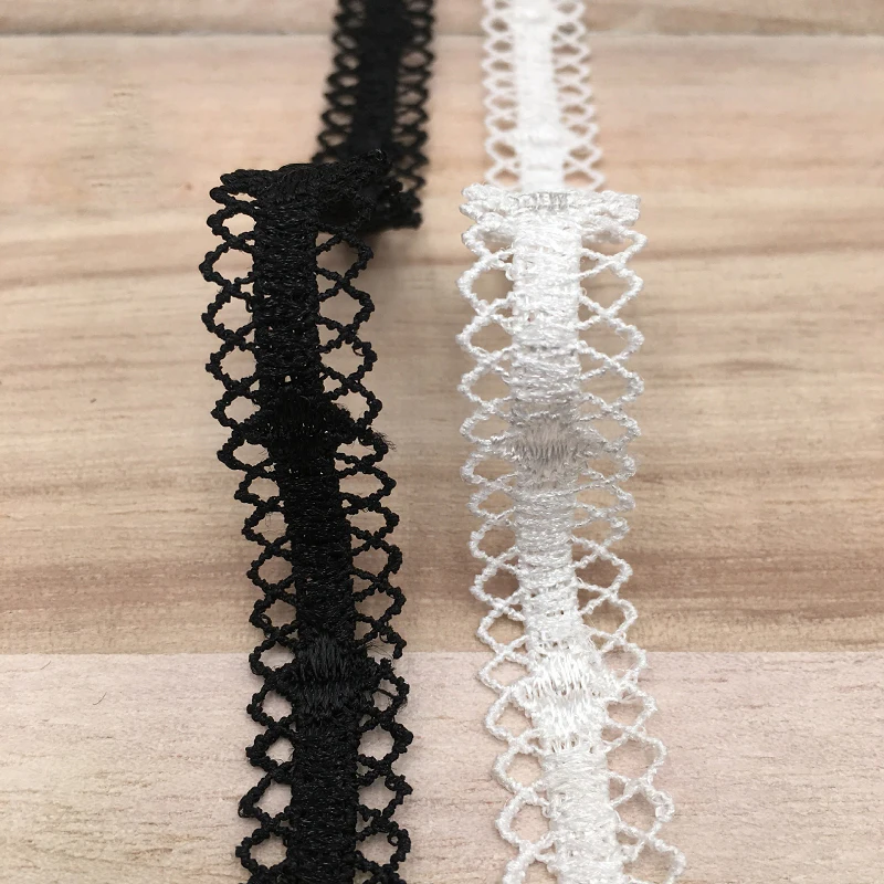 

60Yards White Black Embroidered Lace Material Collar Neckline 15mm Wide Ribbon DIY Dress Curtains Sewing Supplies
