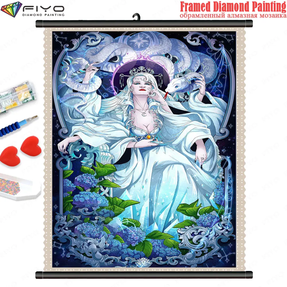 

Алмазная живопись 5D «сделай сам», белая змея, королева, полная Алмазная мозаика, вышивка с рамкой, наборы для вышивки крестиком, домашний дек...