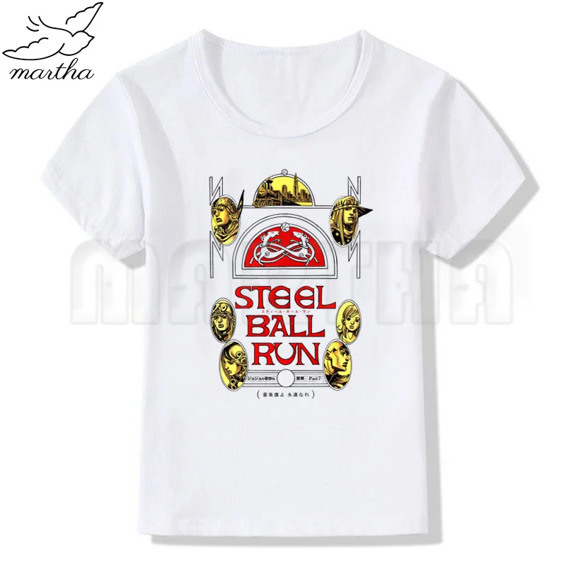 Jojo Bizarre Adventure Stone Ocean STEEL BALL RUN JOJOLION Children Summer T-Shirt Girls Tops Cartoon White Clothes