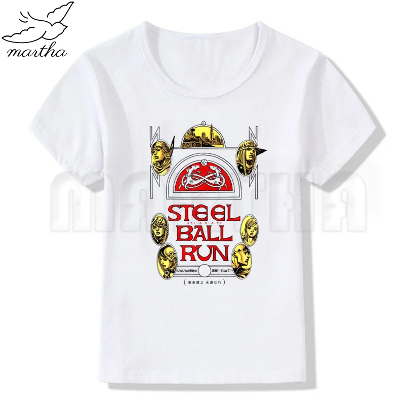 

Jojo Bizarre Adventure Stone Ocean STEEL BALL RUN JOJOLION Children Summer T-Shirt Girls Tops Cartoon White Clothes