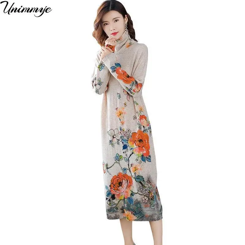 Women's Dress Autumn Vintage Casual Floral O-Neck Dress 4XL  Bodycon Elegant Long Vestidos Dresses for Women vestidos de mujer