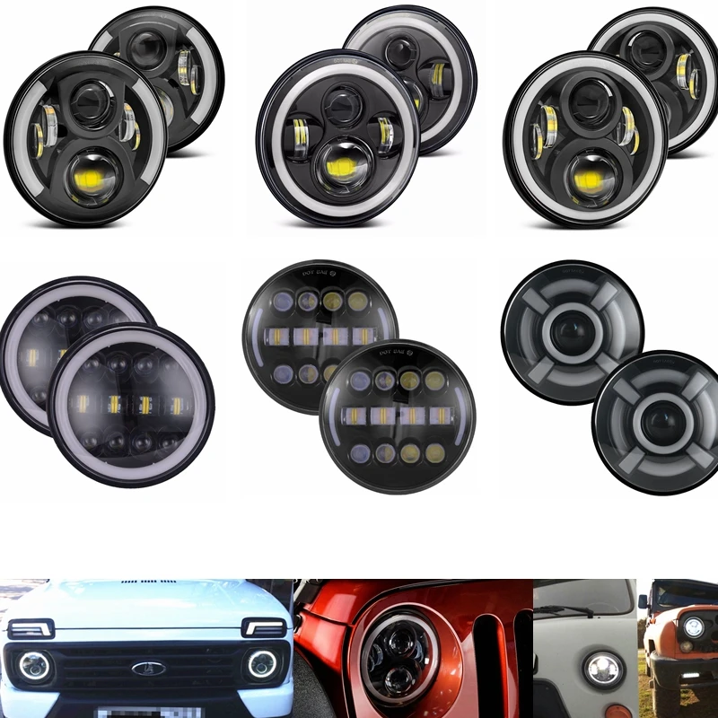Running Lights 40W/60W/75W/80W/90W Car Led 7inch Accessories Angel Eyes H4 Headlight For Lada Niva 4X4 Uaz Hunter Hummer | Автомобили и