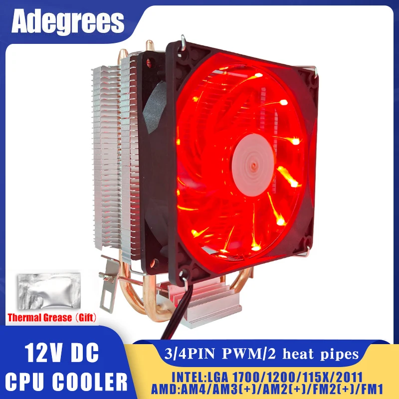 

2 Heat-pipes CPU Cooler Tower 3PIN/4PIN PWM 90MM LED Red Light Cooling Fan for LGA 1366 1150 1155 1200 1700 X79 X99 2011 AM3 AM4