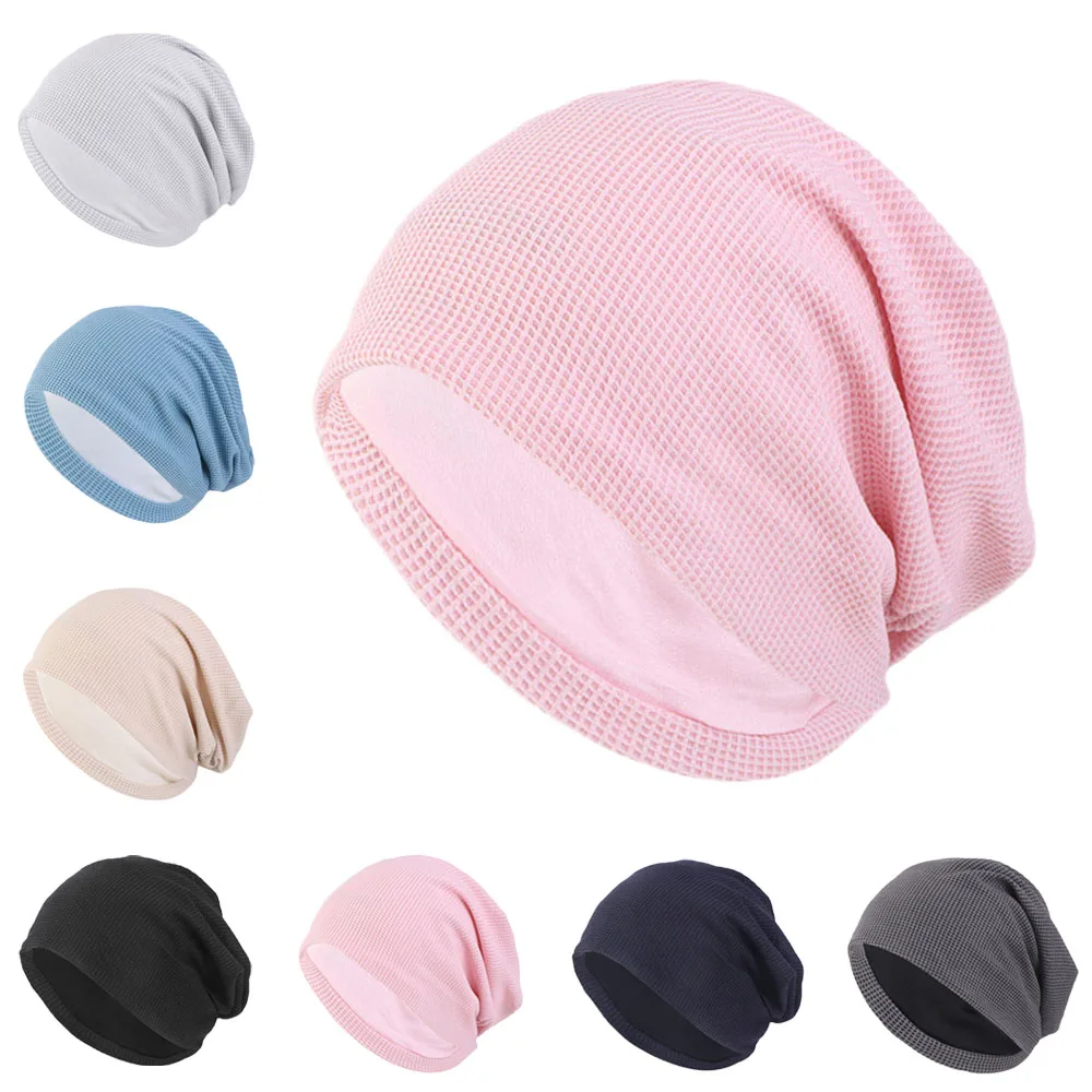 

Men's Knit Thin Beanies Solid Color Unisex Men Skullies Beanies Cotton Double Layer Caps Casual Soft Turban Hats Hip Hop Bonnet