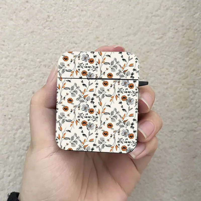 Беспроводные наушники AirPods оранжевые красные с цветами