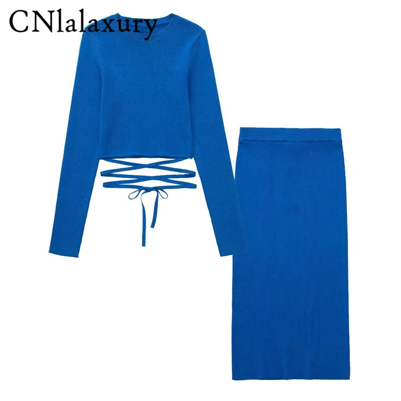 

CNlalaxury Spring Summer Ribber Knitted T Shirts Women 2022 Blue Cut Out Basic Long Sleeve Crop Tops Casual Tees