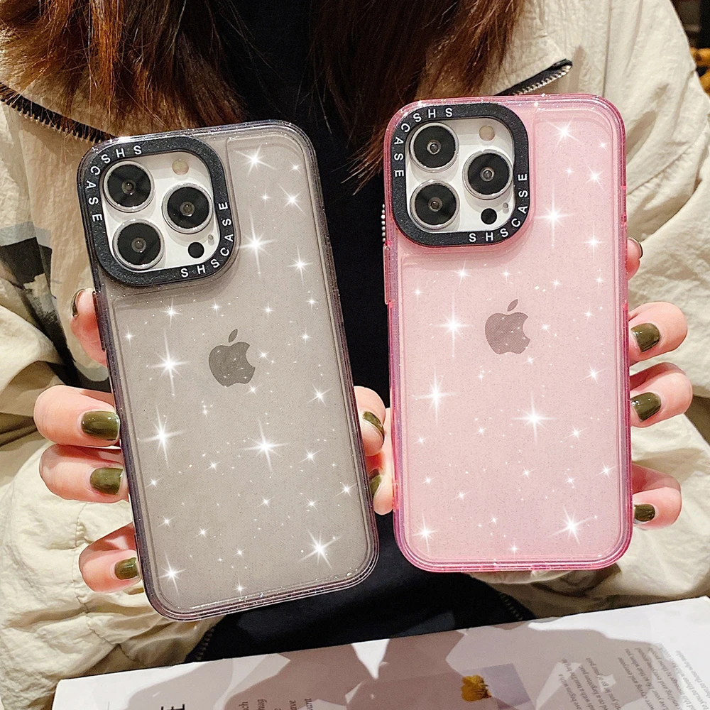 

Shockproof Glitter Clear Phone Case for iPhone 11 12 13 iPhone13 Pro 7 8 Plus XR XS Max X Protective Candy Color Soft Back Cover