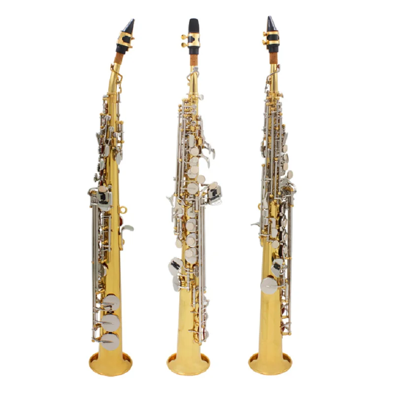 Плоский Сопрано-саксофон B Профессиональный Прямой саксофон золотистый и