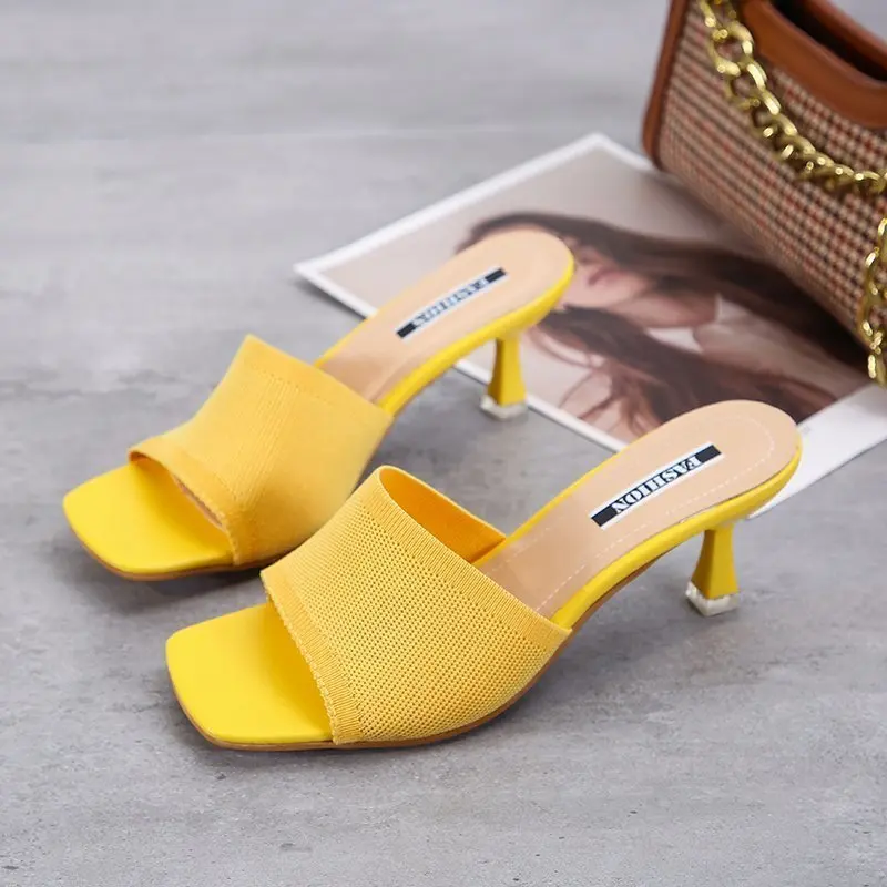 

2022 High-heeled Sandals and Slippers Women Summer New Flying Woven Outer Wear One Word Fashion Stiletto Women's Sandals