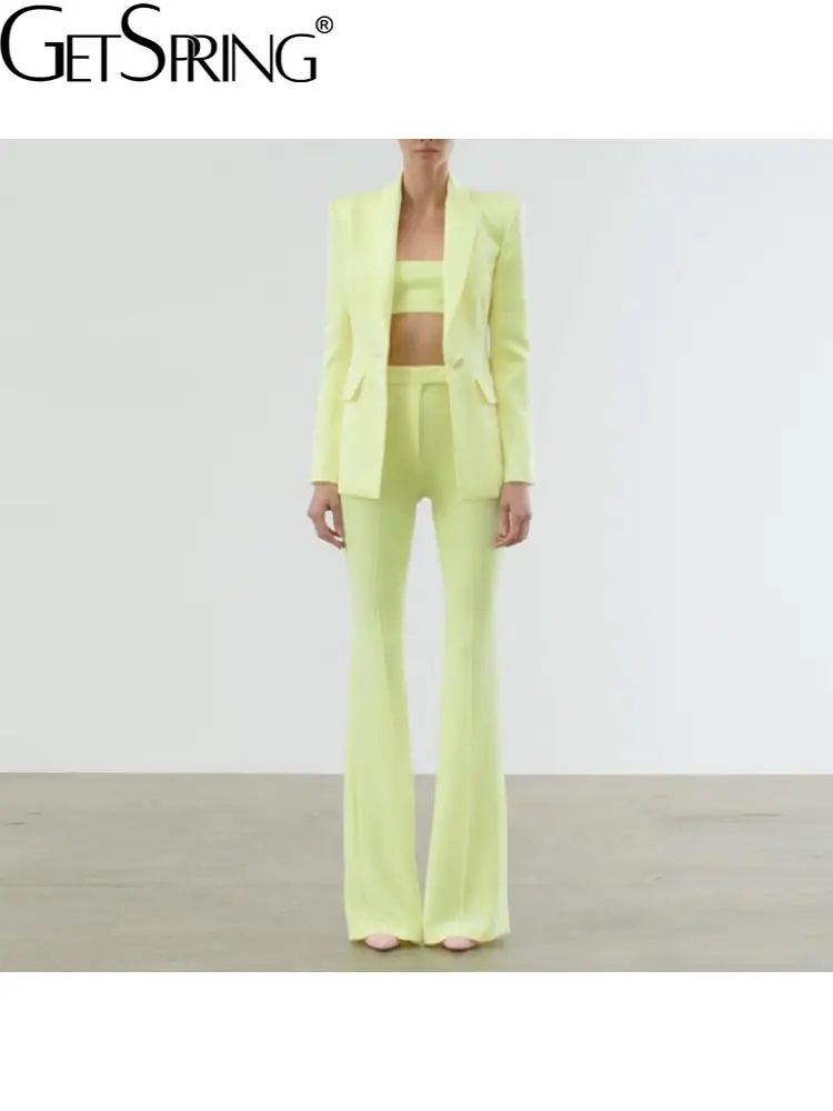 

GetSpring Women Pant Suit Single Button Suit Coat Flare Pants Two Piece Sets Fashion Womens Suits Blazer With Pants Spring 2022