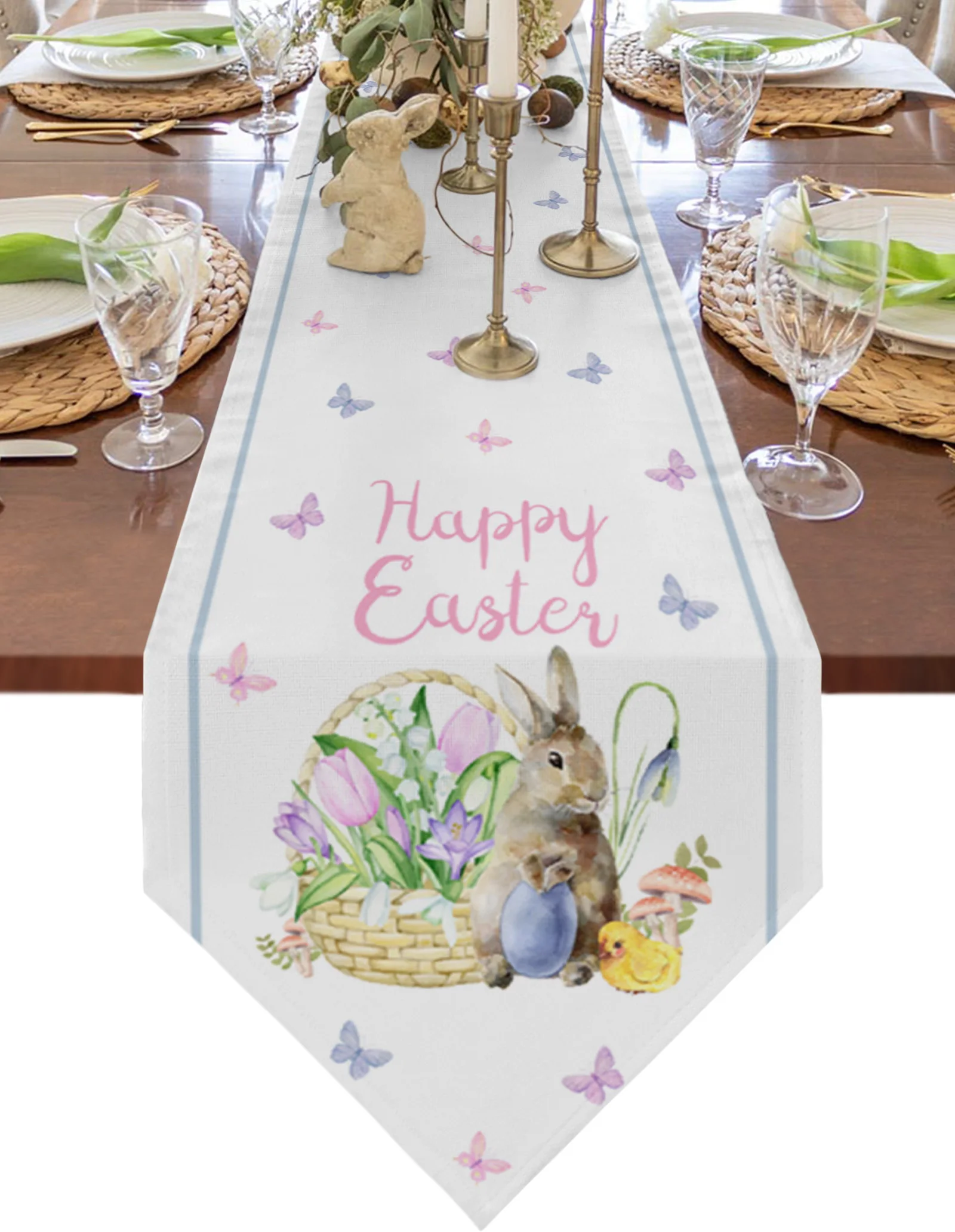 

Пасхальная настольная дорожка, пасхальное яйцо, кролик, цветок, бабочка, настольная дорожка, скатерть для свадебной вечеринки, праздничное ...