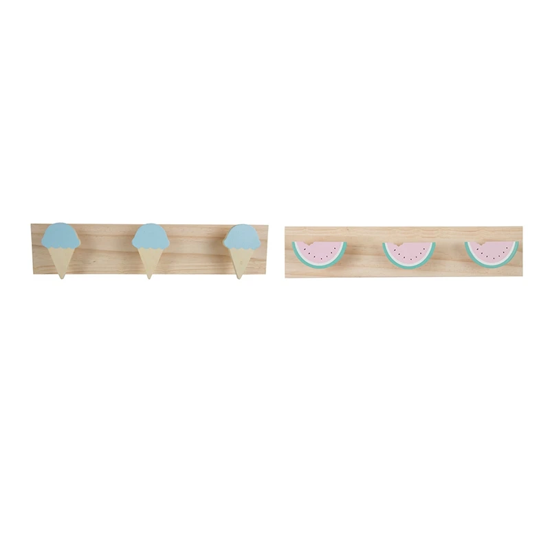 

Room Decor Girl's Natural Wood Hook Kid Room Storage Cartoon Three-Row