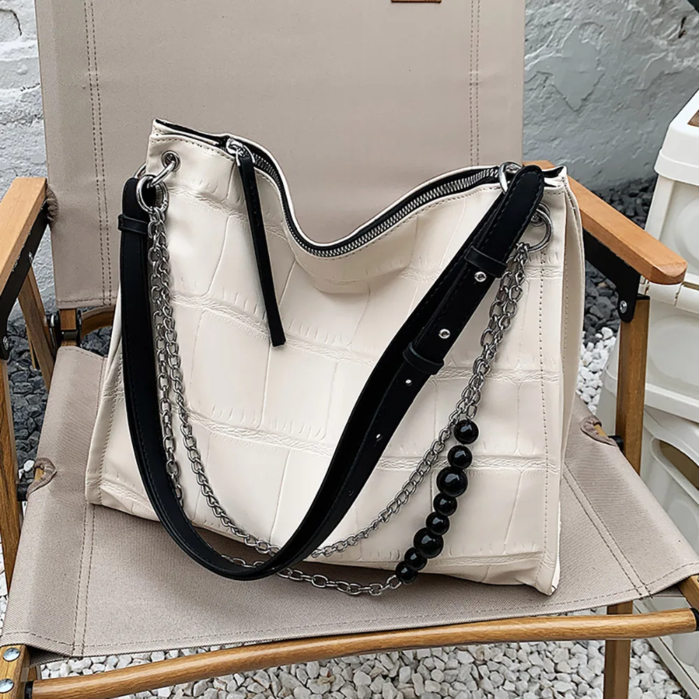 

Fashion Commuter Shoulder Bags for Women 2022 Retro Chic Beading Chain Ladies Tote Large Capacity All-match Crossbody Bags