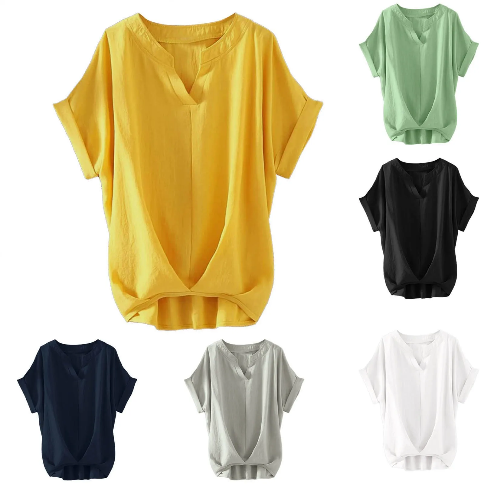 Рубашка женская с V-образным вырезом Свободный Топ коротким рукавом разрезом