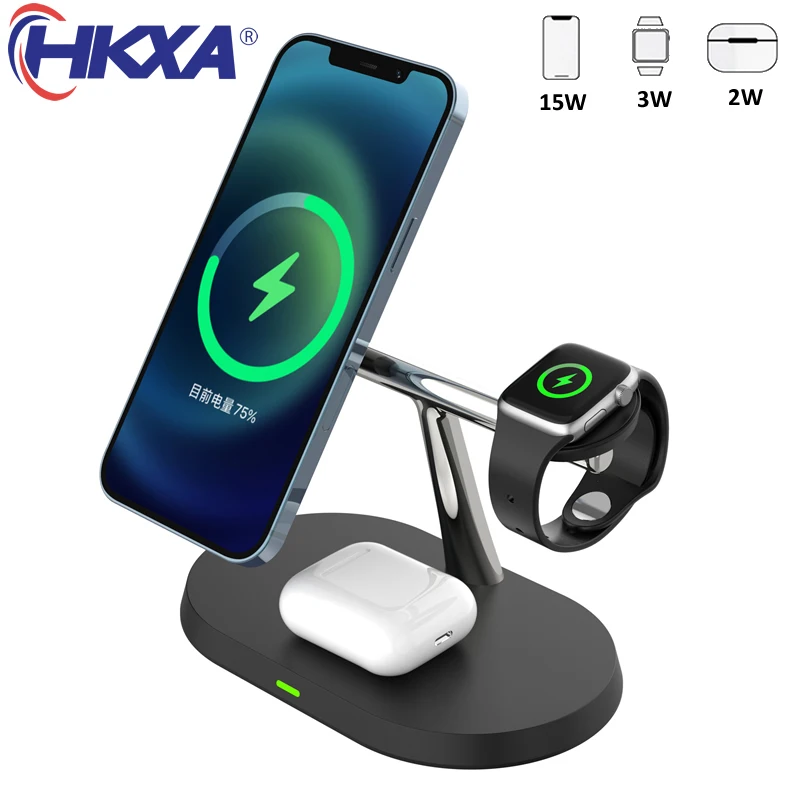 

Беспроводное зарядное устройство 3 в 1 Подставка 15 Вт для Magsafe iPhone 13 12 Apple Watch 6 5 4 3 Airpods Pro Быстрая Зарядка Док-станция зарядное устройство