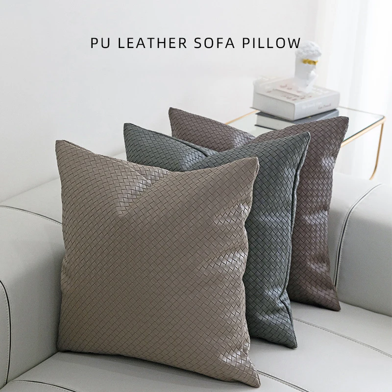 

Brand New Soft Knitted PU Leather Modern Fashion Style Home Sofa Cushion Cover Pillowcase Without Core Living Room Bedroom 45cm