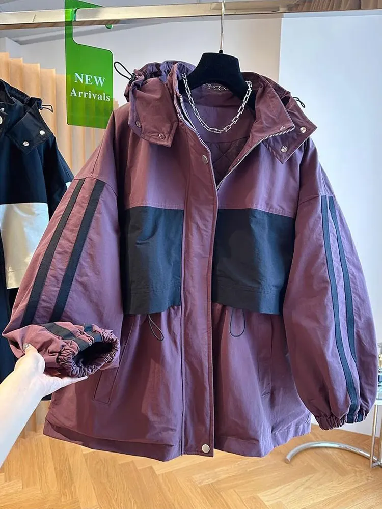 Fashion Plus size Western Sle Purple Thick Warm Cotton-padded jacket Winter New Loose All-Match Hood Jacket Outerwear Women