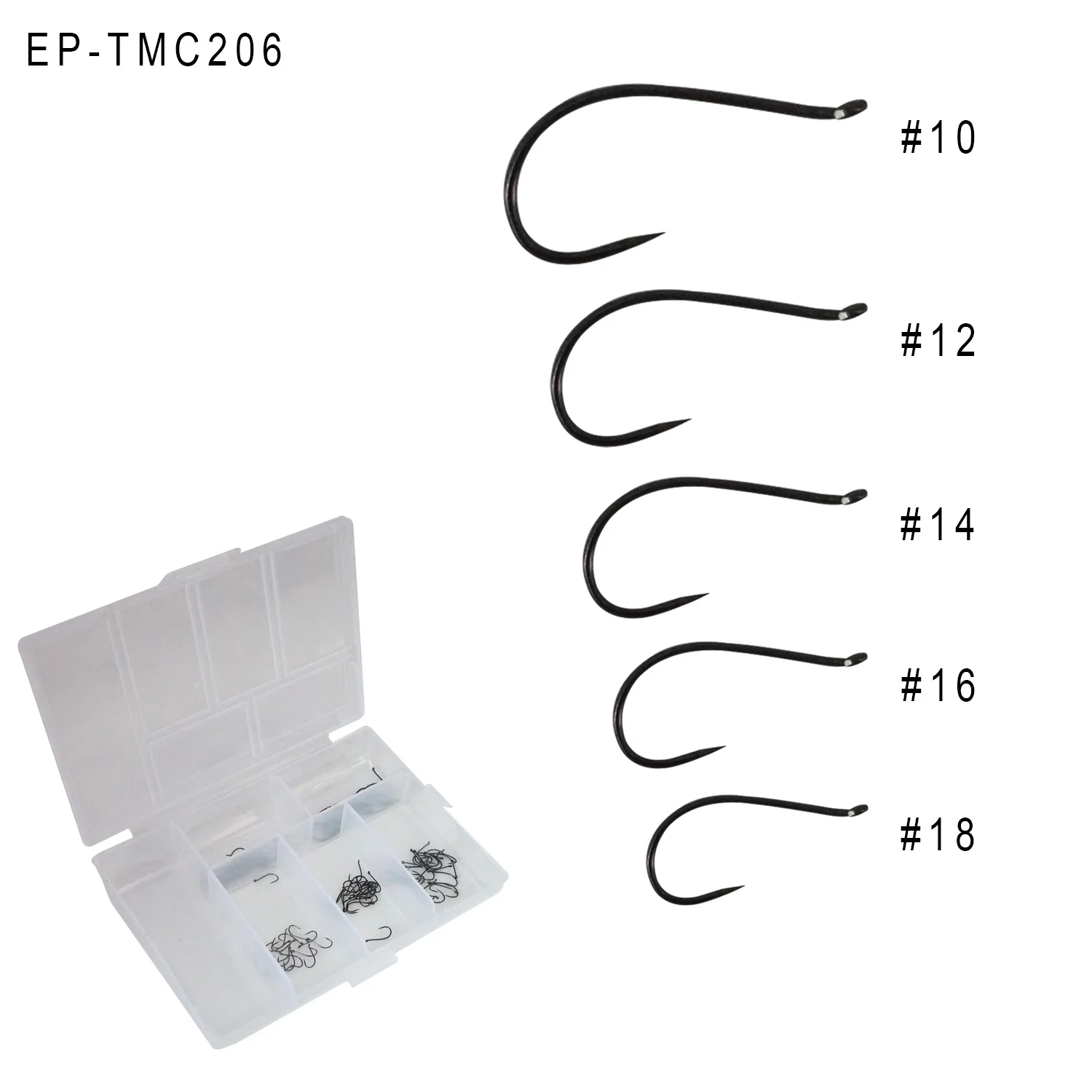 Eupheng Caddis Pupa Larva Fly Hooks Curved Shank Barbless Black Fly Fishing Hooks 100pcs EP-TMC206BL L