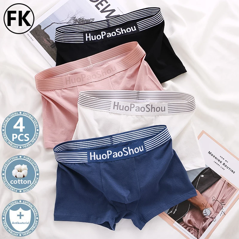 FK Cotton Black Boxershorts Mens Comfortable Underpants Man Underwear Sexy Man Boxers Breathable Panties 4PCS Free Shipping
