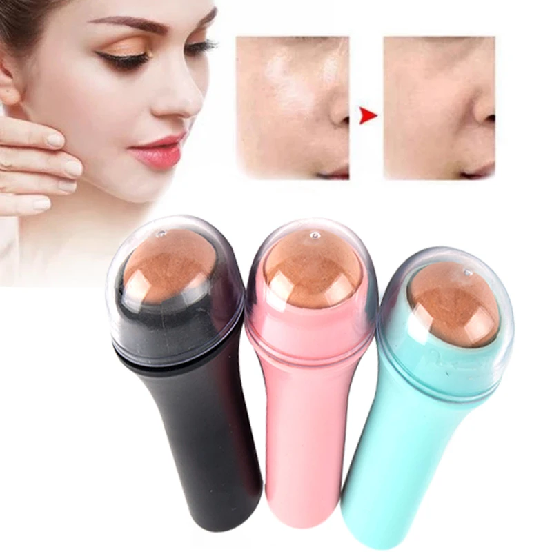 

3Colors Face Oil Absorbing Roller Natural Volcanic Stone Portable T-zone Oil Removing Rolling Ball Stick Reusable Skin Care Tool