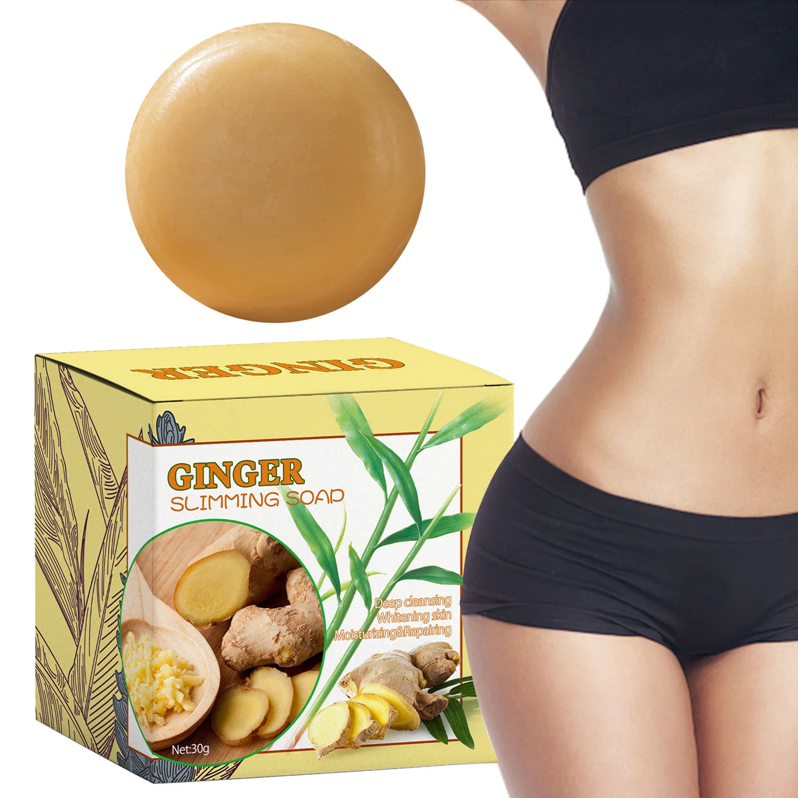 

30g Ginger Bar Soap Lymphatic Detoxes Organic Plant Bath Soap For Slimming Moisturising Swelling And Pain Relief Perfect For All
