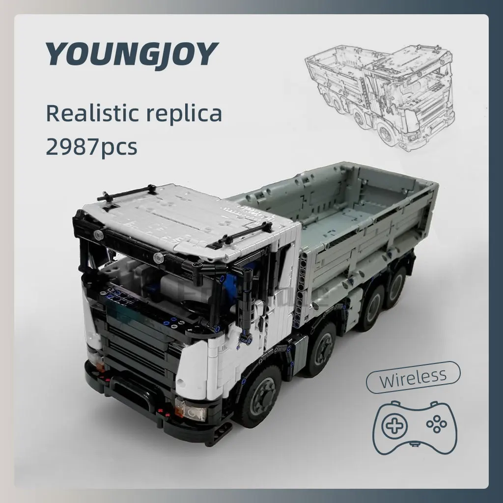 

Moc-50340 8x4 Dump Truck App Remote Control 2987pcs Building Block Assembly Toy Model Boy's Gift