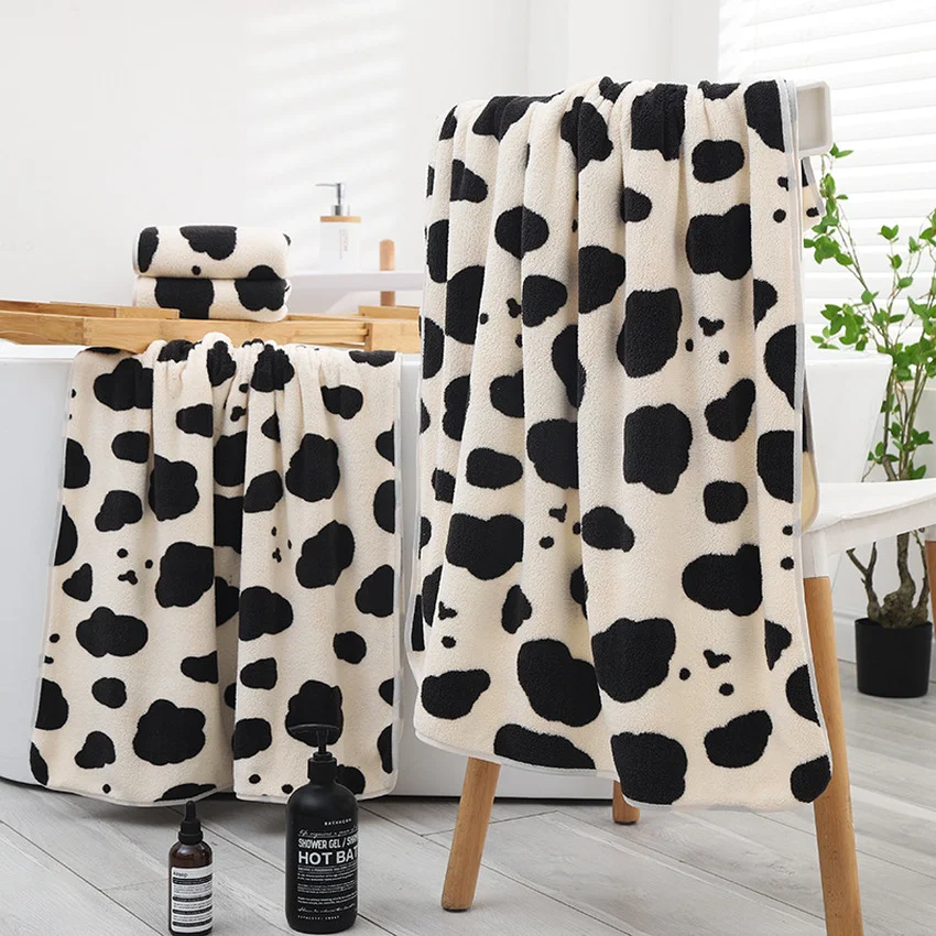 

Coral Fleece Face Towel Cow Pattern Bath Towel Goos Absorption Towel Set Soft No Fade Household Home Supply for Bathroom Toalla