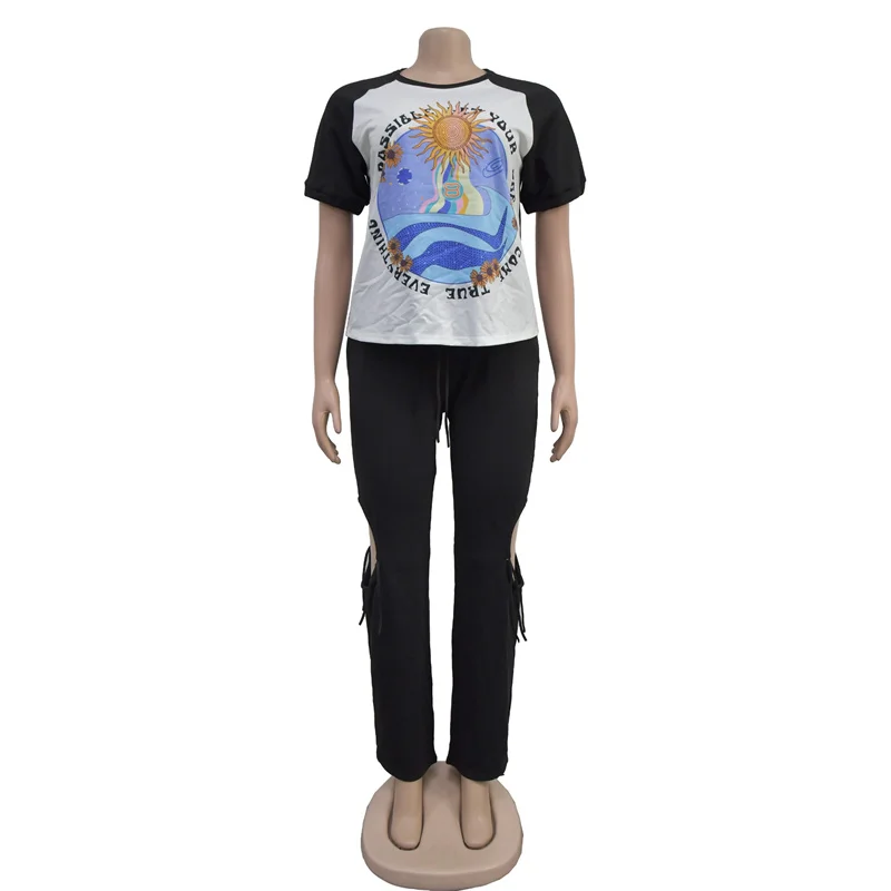 Женский спортивный костюм с коротким рукавом футболка надписью и принтом солнца