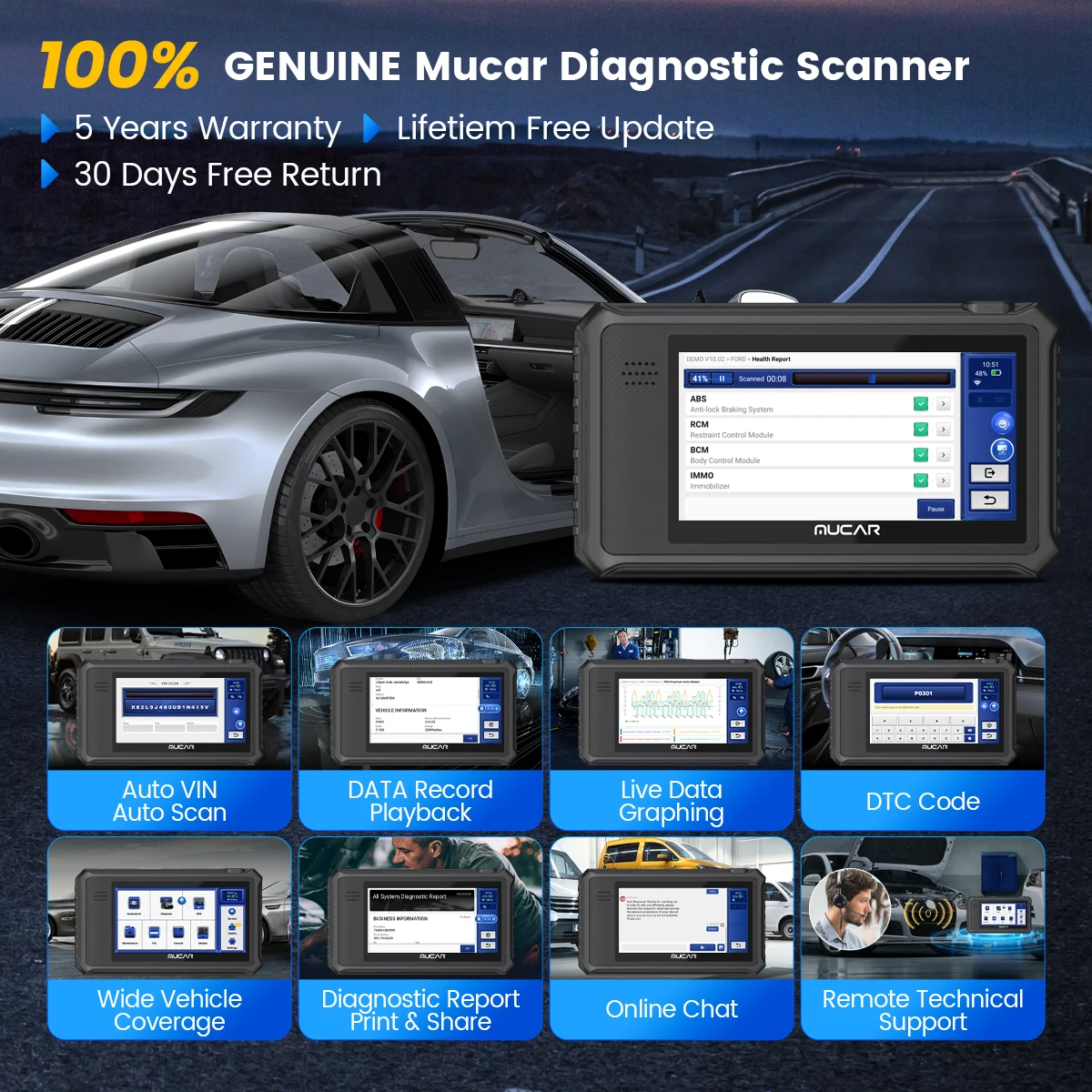 Фото Бесплатное пожизненное обновление сканера MUCAR VO6 OBD2, все системы, диагностика 28, сброс автоматического VIN EPB/BMS/SAS/ABS Sevice для всех автомобилей №5
