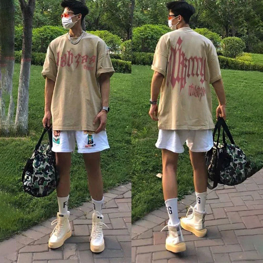 

Men's 2023 Summer New Harajuku Cotton Letter Foam Printed T-Shirt Oversized Casual Tee Female Loose Short Sleeve O-Neck Tops