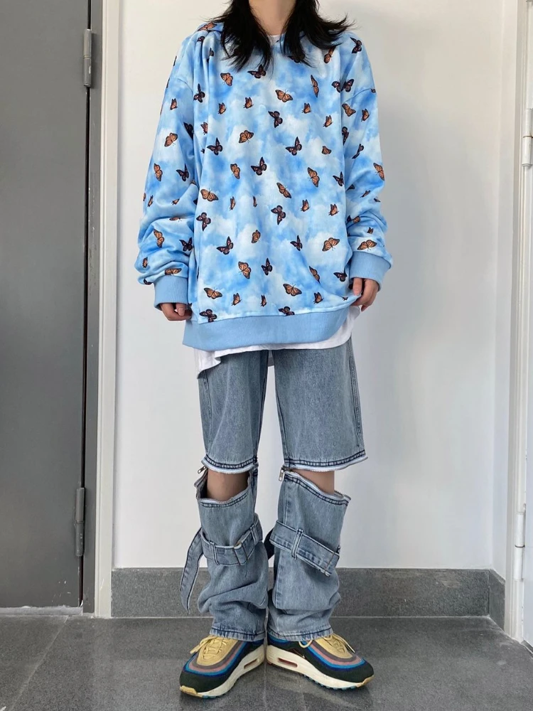 Женские джинсы с отверстиями широкие брюки в стиле хип-хоп молнией свободные