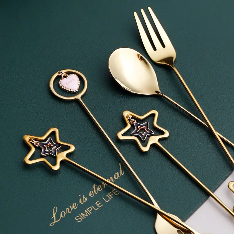 

Household European-style High-grade Stainless Steel Fruit Fork Set Sign Moon Cake Fork Creative Cute Coffee Spoon Dessert Spoon