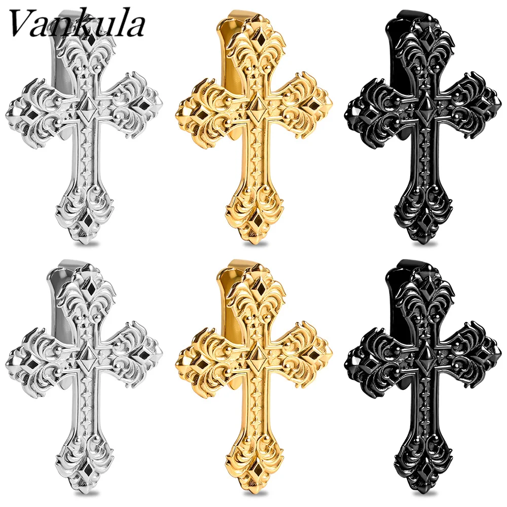 Vankula 2pcs New Stainless Steel Cross Pattern Ear Weight Piercing Earring Hanger Gauges Body Jewelry Expanders Stretchers
