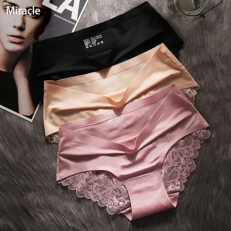 

3Pcs/Lot Women's Panties Sets Lace Seamless Underwear Female Silk Briefs Underpants Lady Panty Culotte Femme Woman Lingerie XXL