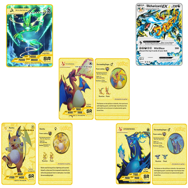 

2022 Новинка 5 шт./компл. золотые карты покемона без повторов GX VMAX английская версия металлическая карточка детская коллекция торговая игра иг...