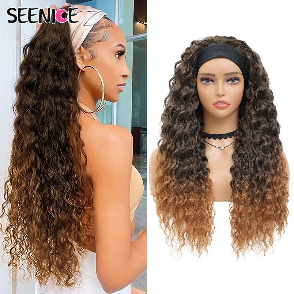Headband Wigs For Black Women Deep Water Wave Long Hair Afro Synthetic Wig Natural Glueless Curly Ombre Cosplay Blonde Cheap Wig