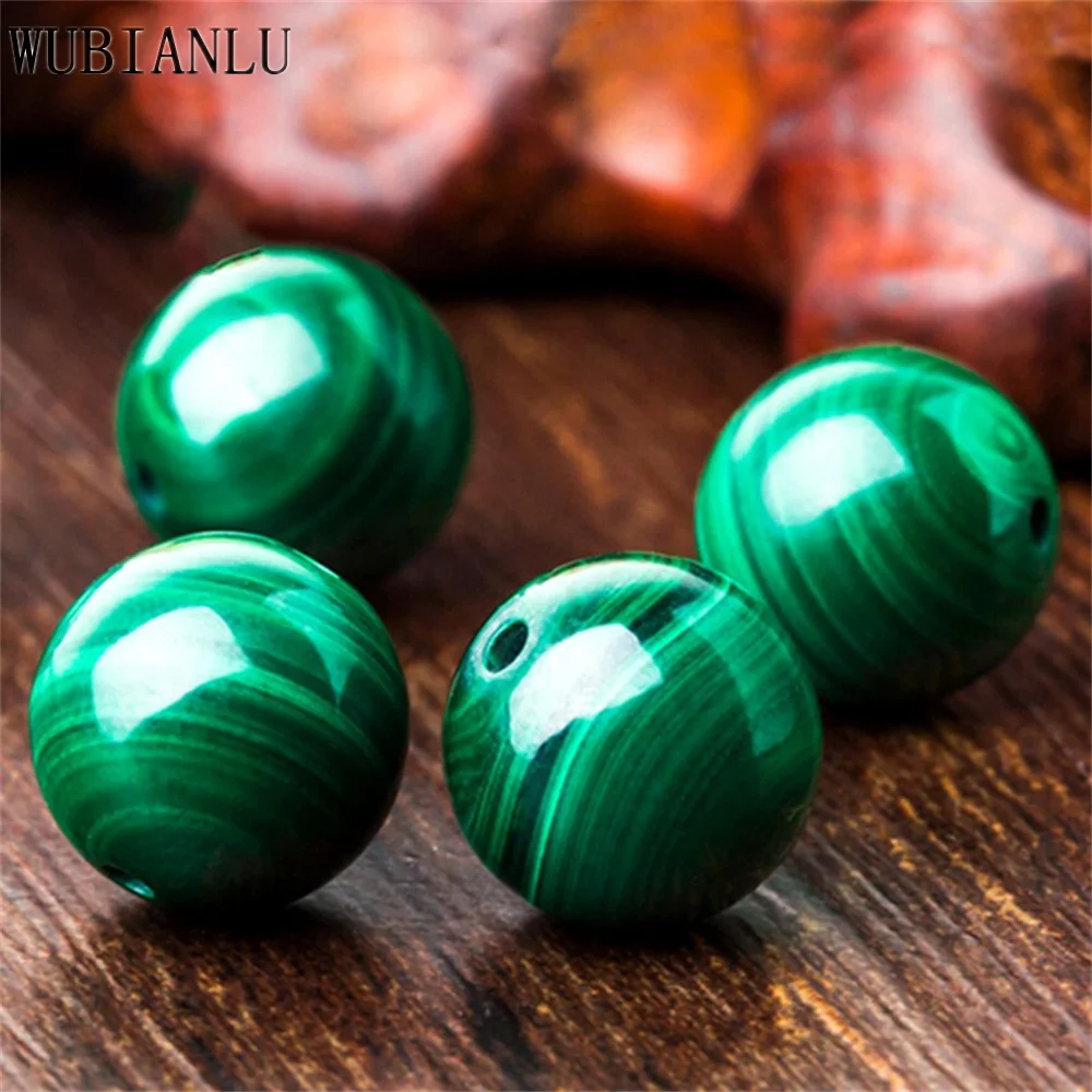 Круглые бусины из зеленого малахита, незакрепленные бусины из натурального камня для изготовления ювелирных изделий, ожерелий, браслетов, полосок, Обжимные бусины 4, 6, 8, 10, 12 мм