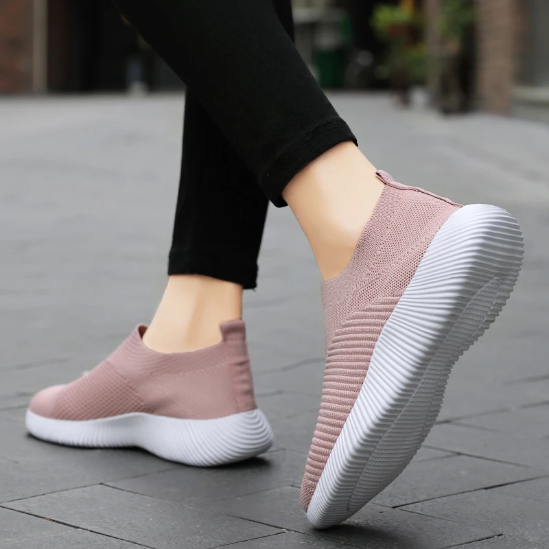 Women Knit Sock Shoes Breathable Flatform Sneakers Lady Slip on Soft Casual Walking Shoes Size 35-43