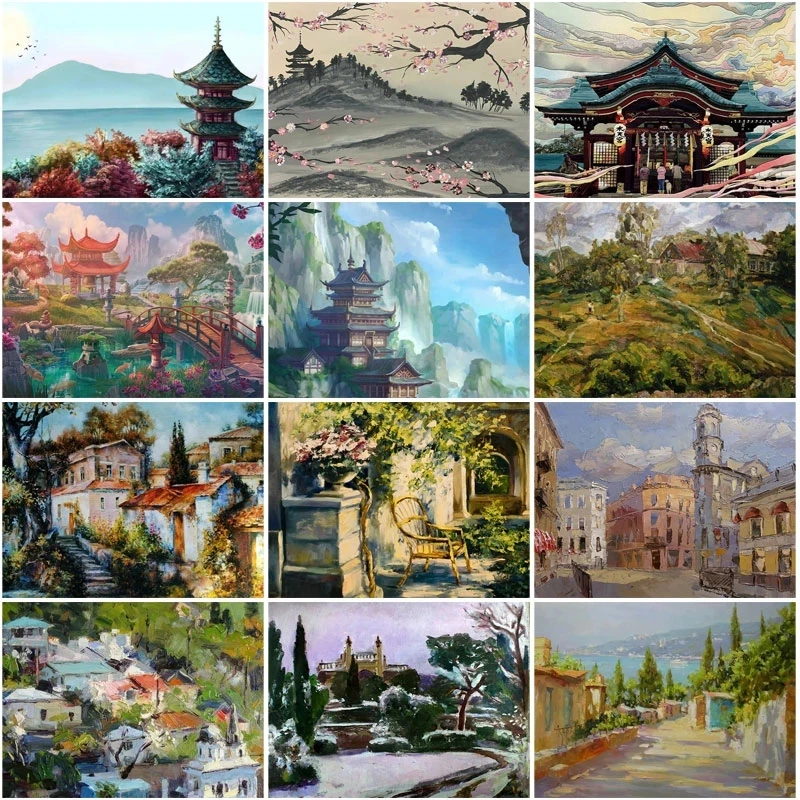 

5D Diy Diamond Mosaic Mountain Pavilion Landscape Full Diamond Crystal Handmade Cross Stitch Decoration Gift Decoration Painting