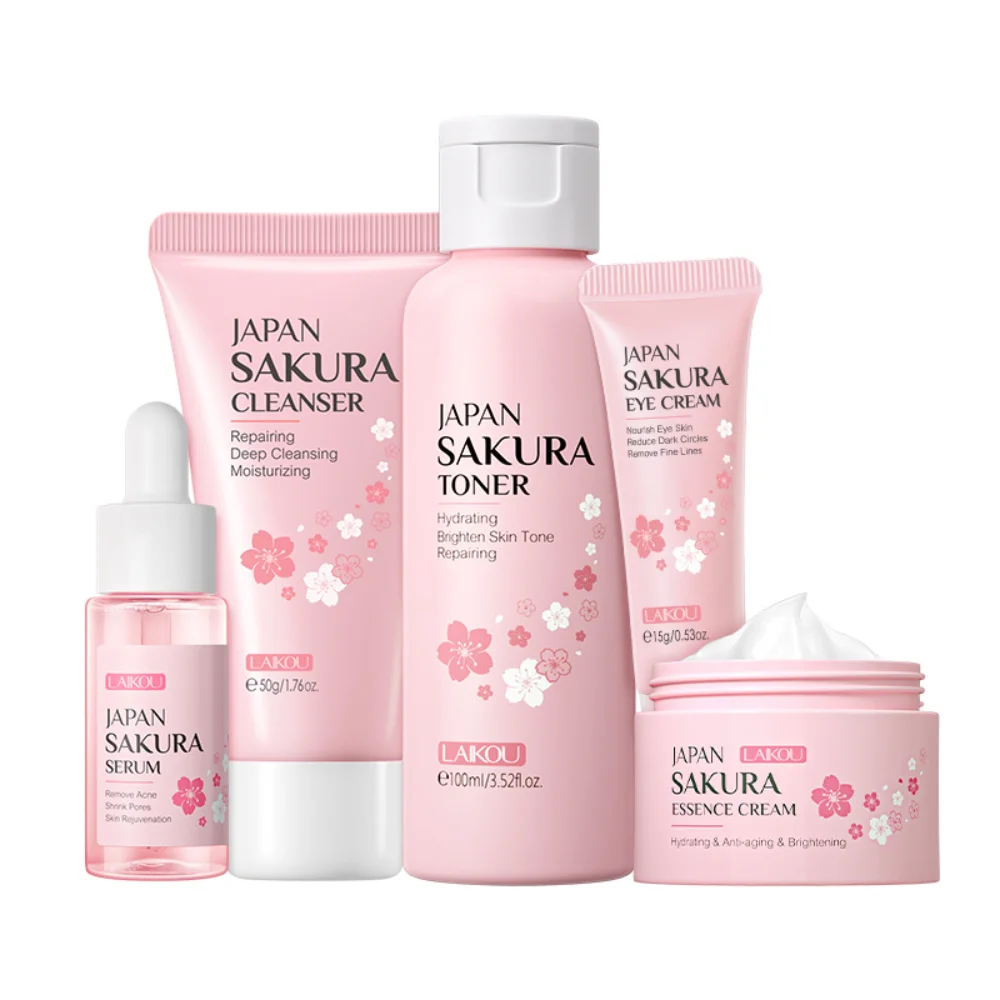 

Sakura SkinCare Set Face Cream Eye Cream Cleanser Serum Acne Blackhead Korean Cosmetics Toner Anti-Wrinkle Whitening Essence Kit