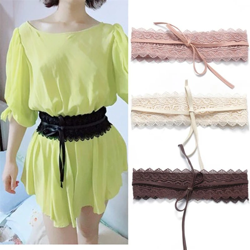 

Self Tie Waistband Belts for Women Fashion Black White Wide Corset Hollow Flower Belt Female Wedding Dress Waist Band